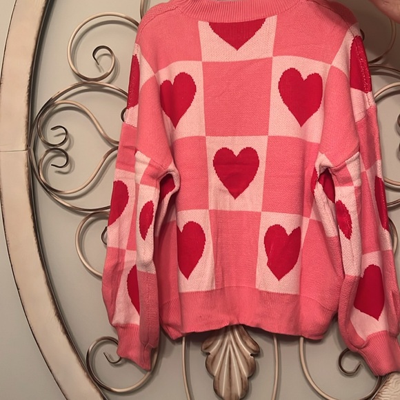 Valentines pink checkered and red hearts very hearts long sleeve sweater - Picture 7 of 7